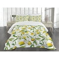 thumbnail image 1 of Ambesonne Nature Quilted Bedspread Set 3 Pcs, Lemon Woody Romantic, Queen Size, Fern Green Yellow White, 1 of 5