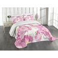 thumbnail image 1 of Ambesonne Nature Quilted Bedspread Set 3 Pcs, Mosaic Peony Flowers Art, Queen Size, Pink Purple White, 1 of 5