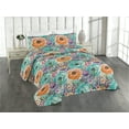 thumbnail image 1 of Ambesonne Nature Quilted Bedspread Set 3 Pcs, Pastel Hand-Drawn Flowers, Twin, Pale Vermilion and Turquoise, 1 of 4