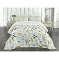 thumbnail image 1 of Ambesonne Nature Quilted Bedspread Set 3 Pcs, Poppies Daisies Rural, King Size, Pale Green Yellow Blue, 1 of 5