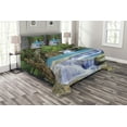 thumbnail image 1 of Ambesonne Nature Quilted Bedspread Set 3 Pcs, Rocks in Waterfall Lake, Queen Size, Green Blue and Brown, 1 of 3
