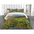 thumbnail image 1 of Ambesonne Nature Quilted Bedspread Set 3 Pcs, Summer Scene Flowers, King Size, Pink Green Blue, 1 of 5