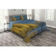 thumbnail image 1 of Ambesonne Nature Quilted Bedspread Set 3 Pcs, Sunken Tree Lake Rural, Queen Size, Earth Yellow Pale Blue, 1 of 3