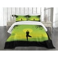 thumbnail image 1 of Ambesonne Nature Quilted Bedspread Set 3 Pcs, Sunset Sky in Forest, Queen Size, Green Black Yellow, 1 of 5