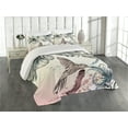 thumbnail image 1 of Ambesonne Nature Quilted Coverlet 3 Pcs, Vintage Birds Flowers, Queen Size, Teal Brown, 1 of 5