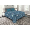 thumbnail image 1 of Ambesonne Nature Quilted Bedspread Set 3 Pcs, Waves and Ships Cartoon, Queen Size, Petrol Blue Jade Green, 1 of 3