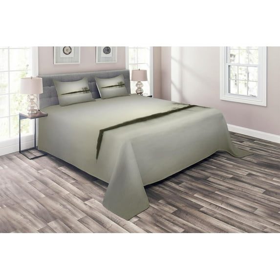 Ambesonne Nature Quilted Coverlet 3 Pcs, Fall Trees on Island, King Size, Sepia