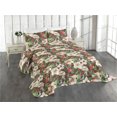thumbnail image 1 of Ambesonne Nature Quilted Coverlet 3 Pcs, Flowers Berries Birds Print, Queen Size, Dark Coral Reseda Green, 1 of 4
