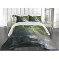 thumbnail image 1 of Ambesonne Nature Quilted Coverlet 3 Pcs, Jungle Sunlight Trees, King Size, Green White, 1 of 4