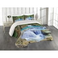 thumbnail image 1 of Ambesonne Nature Quilted Coverlet 3 Pcs, Rocks in Waterfall Lake, King Size, Green Blue and Brown, 1 of 4