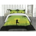 thumbnail image 1 of Ambesonne Nature Quilted Coverlet 3 Pcs, Sunset Sky in Forest, Queen Size, Green Black Yellow, 1 of 4