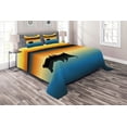 thumbnail image 1 of Ambesonne Nature Quilted Coverlet 3 Pcs, Sunset at Lake Fishing, Queen Size, Orange Blue, 1 of 2
