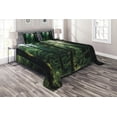 thumbnail image 1 of Ambesonne Nature Quilted Coverlet 3 Pcs, Sunset in Woods Trees, King Size, Forest Green Pale Yellow, 1 of 1