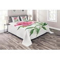 thumbnail image 1 of Ambesonne Nature Quilted Coverlet 3 Pcs, Vintage Peony, Queen Size, Pink White Green, 1 of 2