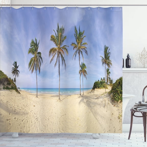 Ambesonne Nature Scene Shower Curtain, Cuban Beach Panorama, 69"Wx84"L, Ceil Blue Ecru and Green