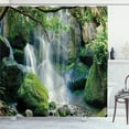 thumbnail image 1 of Ambesonne Nature Scene Shower Curtain, Waterfall Flows Rocks, 69"Wx70"L, Lime Green and Blue Grey, 1 of 3