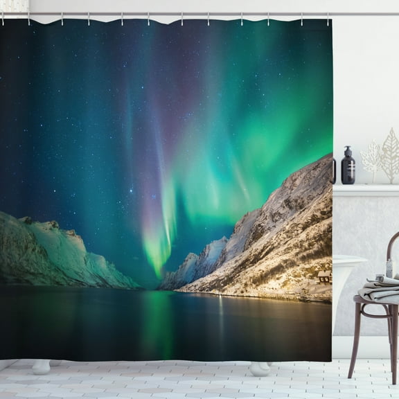 Ambesonne Nature Shower Curtain, Aurora Borealis, 69"Wx75"L, Jade Green