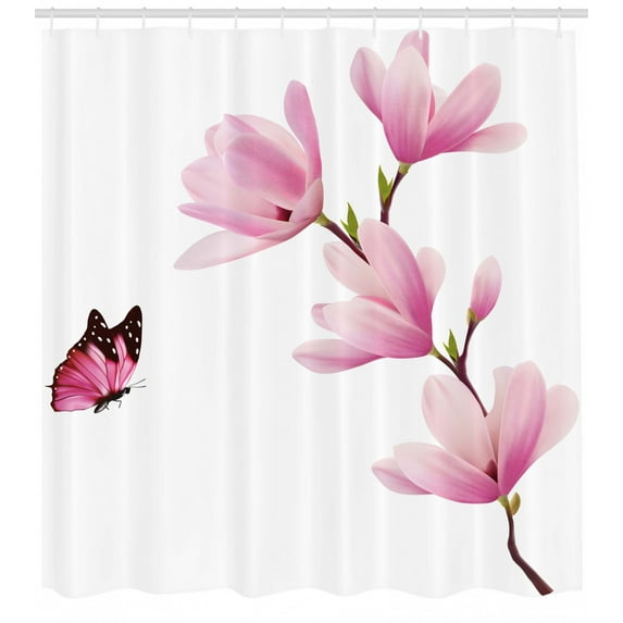 Ambesonne Nature Shower Curtain, Blossom Branch Flowers, 69"Wx75"L, Pink Maroon Burgundy