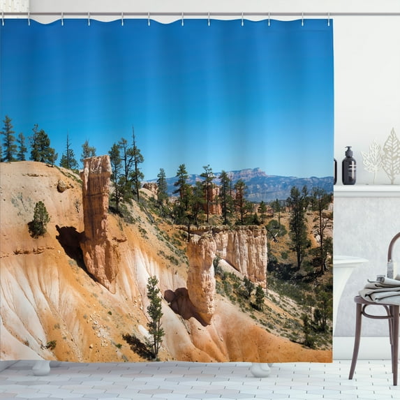 Ambesonne Nature Shower Curtain, Bryce Canyon National Park, 69"Wx84"L, Sea Blue and Persian Orange
