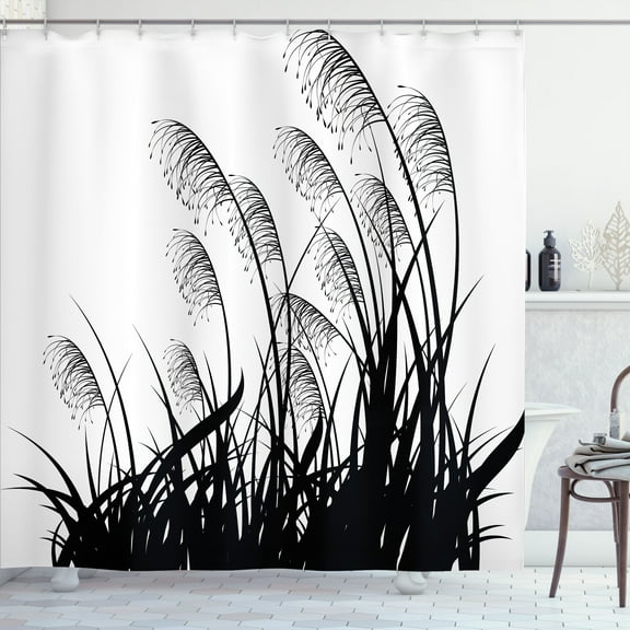 Ambesonne Nature Shower Curtain, Bushes Wild Field, 69"Wx75"L, White Black