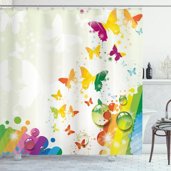 Ambesonne Nature Shower Curtain, Butterfly Festival Art, 69"Wx75"L, Multicolor