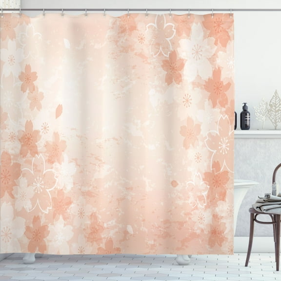 Ambesonne Nature Shower Curtain, Cherry Blossoms Pattern Art, 69"Wx70"L, Pale Peach