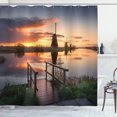 thumbnail image 1 of Ambesonne Nature Shower Curtain, Dutch Windmill River, 69"Wx70"L, Orange Blue, 1 of 5