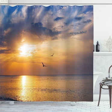 Ambesonne Nature Shower Curtain, Early Morning Sunrise, 69"Wx75"L, Blue and Orange