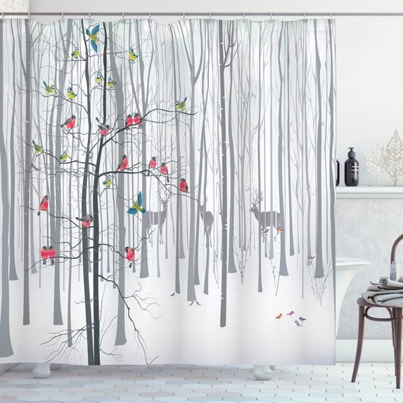 Ambesonne Nature Shower Curtain, Flock of Birds on Tree, 69"Wx84"L, Multicolor