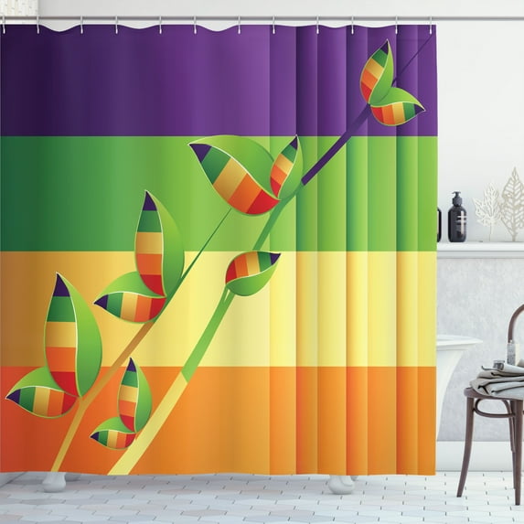 Ambesonne Nature Shower Curtain, Floral Leaves Stripes, 69"Wx75"L, Multicolor