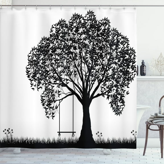 Ambesonne Nature Shower Curtain, Flowersnd Grass Garden, 69"Wx70"L, Black and White