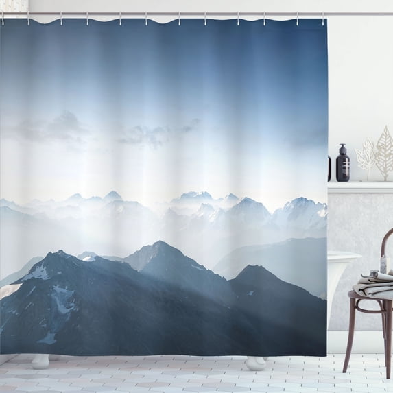 Ambesonne Nature Shower Curtain, Foggy Morning Mountain, 69"Wx84"L, Pale Blue