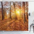 thumbnail image 1 of Ambesonne Nature Shower Curtain, Foggy Sunset Sunbeams, 69"Wx70"L, Orange Brown Yellow, 1 of 3