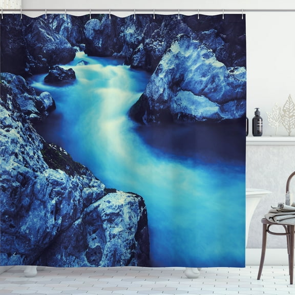 Ambesonne Nature Shower Curtain, Frozen Lake in Winter, 69"Wx75"L, Blue and Black
