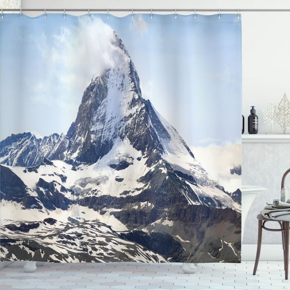 Ambesonne Nature Shower Curtain, Glacier Summit Scenery, 69"Wx70"L, Blue White Black