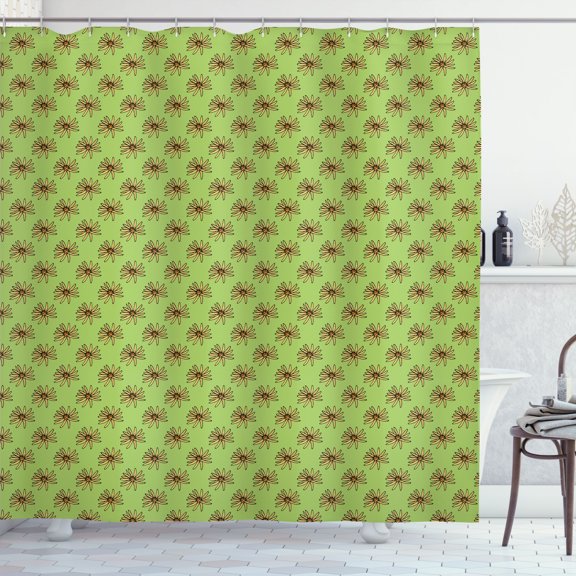 Ambesonne Nature Shower Curtain, Hand-Drawn Style Flowers, 69"Wx70"L, Apple Green Sand Brown