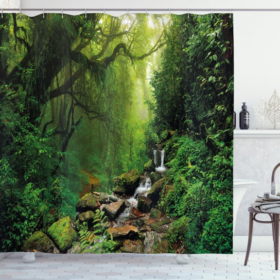 Ambesonne Nature Shower Curtain, Idyllic Forest Design, 69"Wx75"L, Emerald Hunter Green