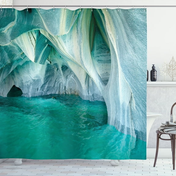 Ambesonne Nature Shower Curtain, Marble Caves Lake, 69"Wx70"L, Turquoise Grey