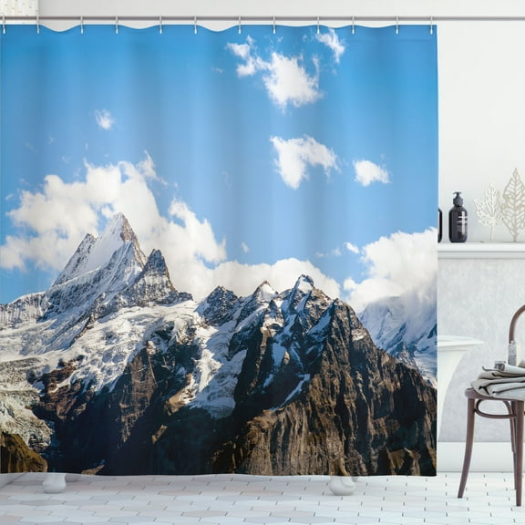 Ambesonne Nature Shower Curtain, Mountain Natural Beauty, 69"Wx75"L, White Blue Brown