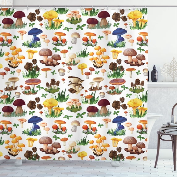 Ambesonne Nature Shower Curtain, Mushrooms Wild Organic, 69"Wx70"L, Multicolor
