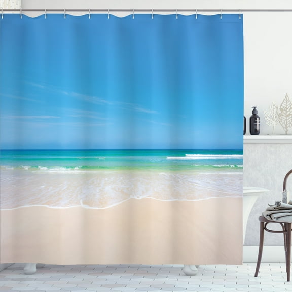 Ambesonne Nature Shower Curtain, Paradise Sunny Sky Scene, 69"Wx84"L, Cream Blue
