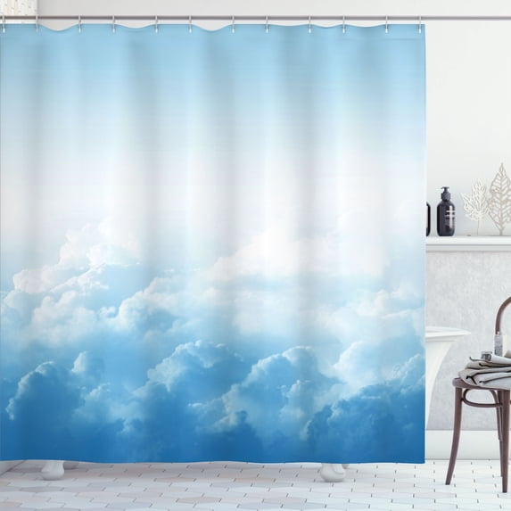 Ambesonne Nature Shower Curtain, Peaceful Fluffy Clouds, 69"Wx84"L, Blue White