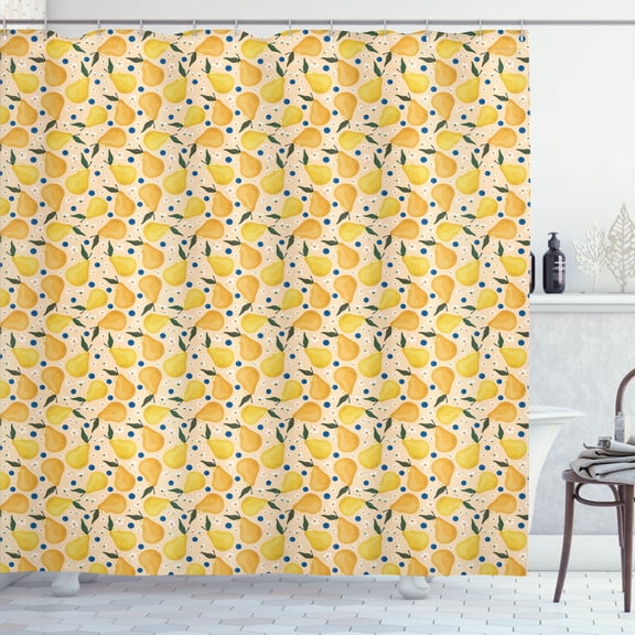 Ambesonne Nature Shower Curtain, Pears Berries Small Flowers, 69"Wx70"L, Earth Yellow and Army Green