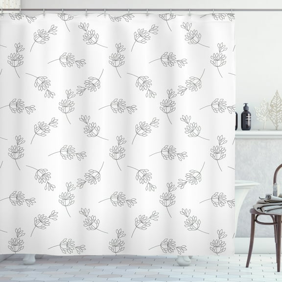 Ambesonne Nature Shower Curtain, Pencil Drawn Like Flowers, 69"Wx75"L, Grey and White