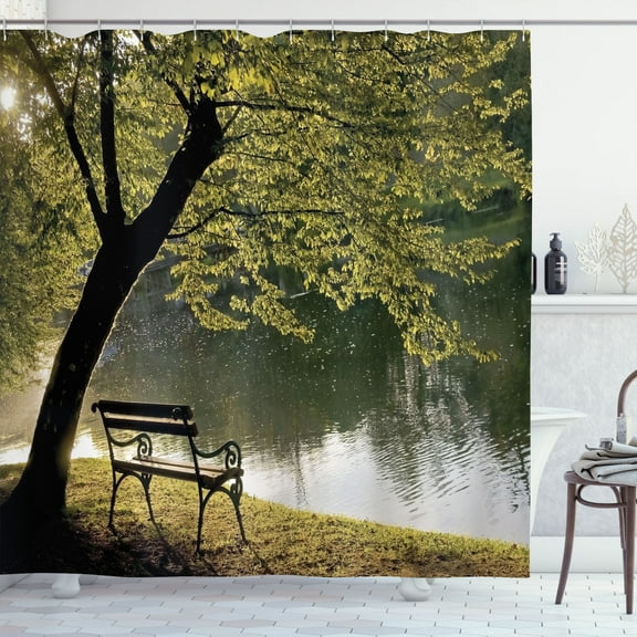 Ambesonne Nature Shower Curtain, Resting at Riverside, 69"Wx84"L, Green