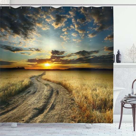 Ambesonne Nature Shower Curtain, Road Field with Ripe, 69"Wx84"L, Multicolor