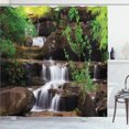 thumbnail image 1 of Ambesonne Nature Shower Curtain, Rock Stair in Waterfall, 69"Wx70"L, Brown White and Green, 1 of 5
