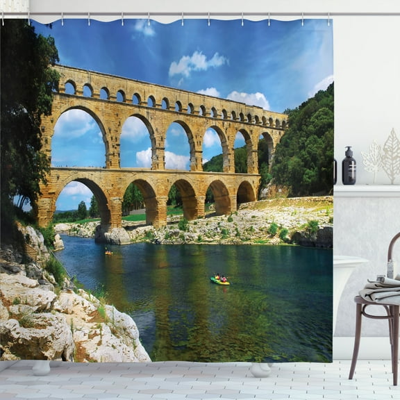 Ambesonne Nature Shower Curtain, Roman Heritage, 69"Wx75"L, Blue Green Tan