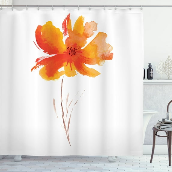 Ambesonne Nature Shower Curtain, Romantic Poppy, 69"Wx70"L, White Orange