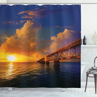Ambesonne Nature Shower Curtain, Romantic Scenery Ocean, 69"Wx84"L, Orange Blue